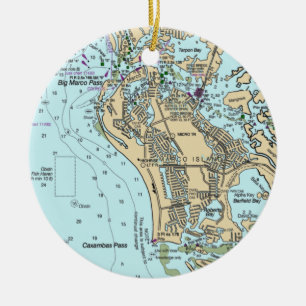 Marco Island FL Chart Ceramic Tree Decoration