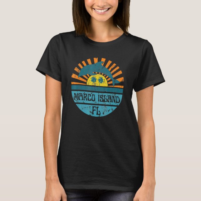 Marco Island Florida Beach Dolphin Retro Sunset Vi T-Shirt (Front)