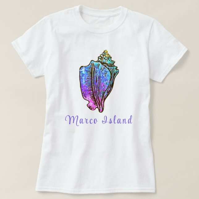 Marco Island Florida Pretty Conch Sea Shell T-Shirt (Design Front)