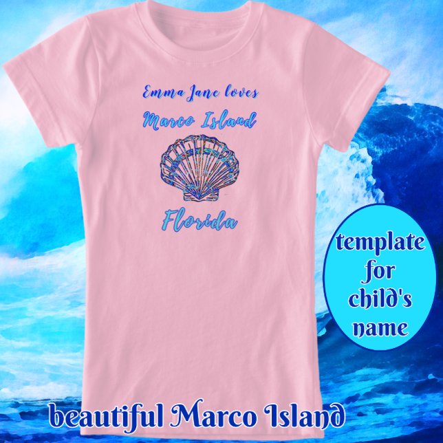 Marco Island Florida Pretty Seashell with Name T-Shirt (This shirt is available in different colors. Easily add child's name.
)