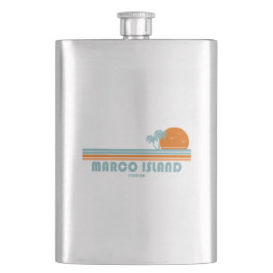 Marco Island Florida Sun Palm Trees Hip Flask