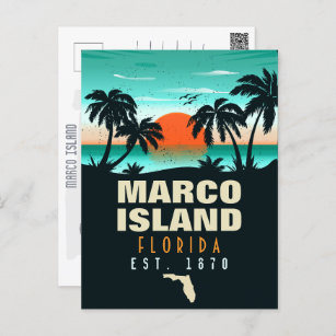 Marco Island Florida Vintage Retro Sunset 80s Postcard