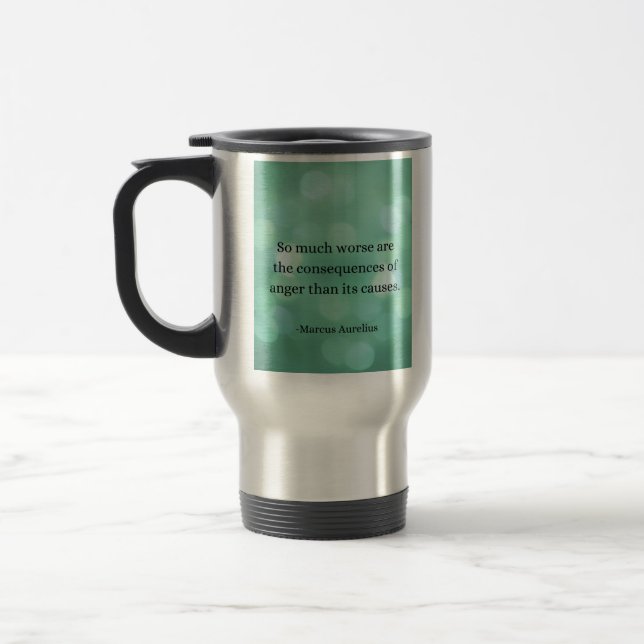 Marcus Aurelius: Conquer Anger, Find Inner Peace Travel Mug (Left)