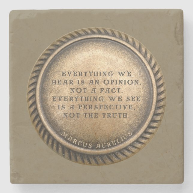 Marcus Aurelius Quote Opinionated Coin Stone Coaster (Front)