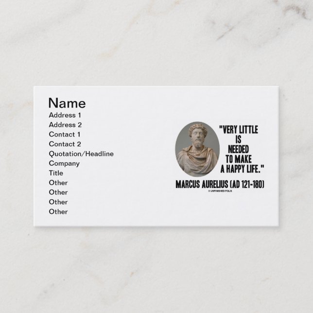 Marcus Aurelius Very Little Needed Make Happy Life Business Card (Front)
