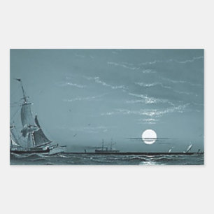 Marcus Larson entrance-to-harbour-moonlight-1881 m Rectangular Sticker