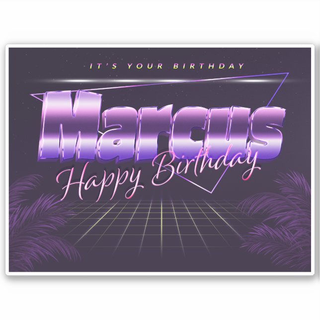 Marcus Name First Name purple retro sticker birthd (Front)
