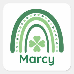 Marcy Name Clover Boho Rainbow Square Sticker