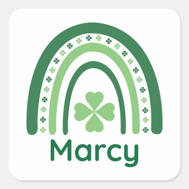 Marcy Name Clover Boho Rainbow Square Sticker (Front)