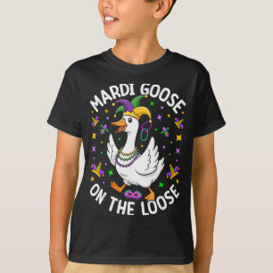 Mardi Goose On The Loose Funny Jester Duck Carniva T-Shirt