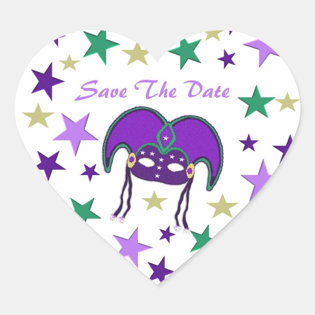 Mardi Gra Themed Save The Date Stickers (Front)