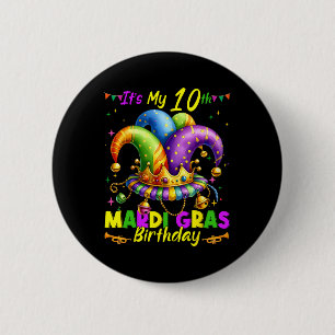 Mardi Gras 10th Birthday Fat Tuesday 10 Years Old  6 Cm Round Badge