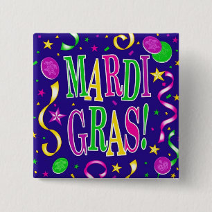 MARDI GRAS 15 CM SQUARE BADGE