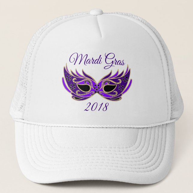 Mardi Gras 2018 Mask Trucker Hat (Front)