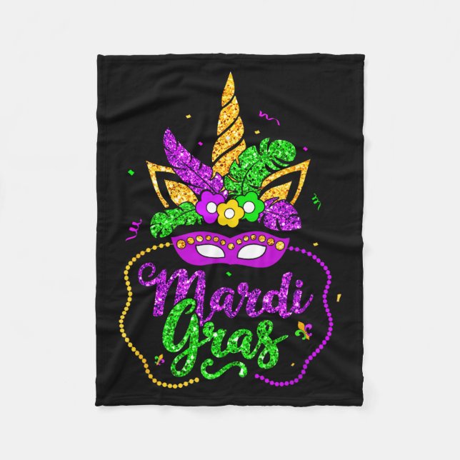 Mardi Gras 2024 Mask Beads New Orlean Party Women  Fleece Blanket (Front)