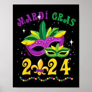 Mardi Gras 2024 Mask Fleur De Lys Beads Nola Carni Poster