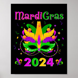 Mardi Gras 2024 Mask Fleur De Lys Beads Nola Carni Poster