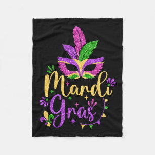 Mardi Gras 2024 Womens Girls Mask Beads New Orlean Fleece Blanket
