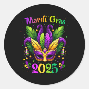 Mardi Gras 2025 Mask Feathers Mardi Gras Family Co Classic Round Sticker