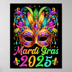 Mardi Gras 2025 Mask Feathers Mardi Gras Family Co Poster
