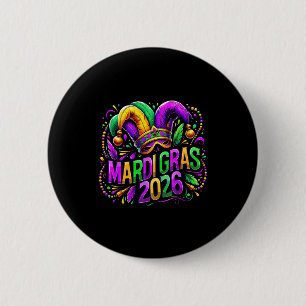 Mardi Gras 2026 Jester Hat Carnival New Orleans Fl 6 Cm Round Badge