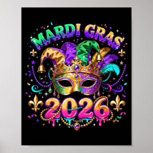Mardi Gras 2026 Squad Carnival Mask Beads Design _ Poster