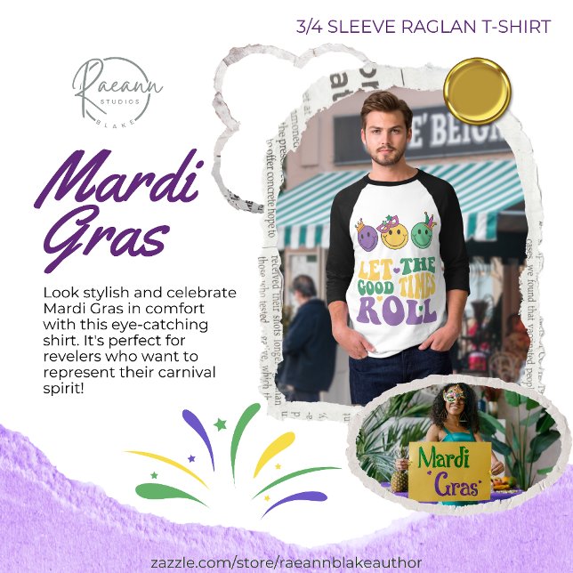 Mardi Gras 3/4 Sleeve Raglan T-Shirt (Creator Uploaded)