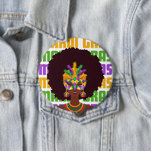 MARDI GRAS Afro Queen 10 Cm Round Badge