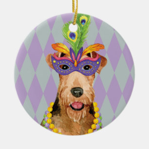 Mardi Gras Airedale Ceramic Tree Decoration