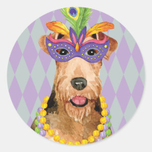 Mardi Gras Airedale Classic Round Sticker