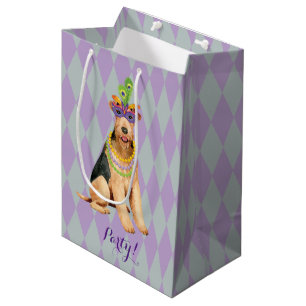 Mardi Gras Airedale Medium Gift Bag