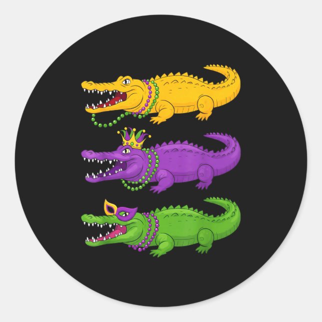 Mardi Gras Aligator Crocodiles Beads Louisiana Wom Classic Round Sticker (Front)