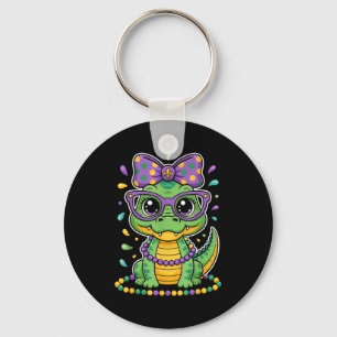 Mardi Gras Alligator Beads Bow Kids Women _1 Key Ring