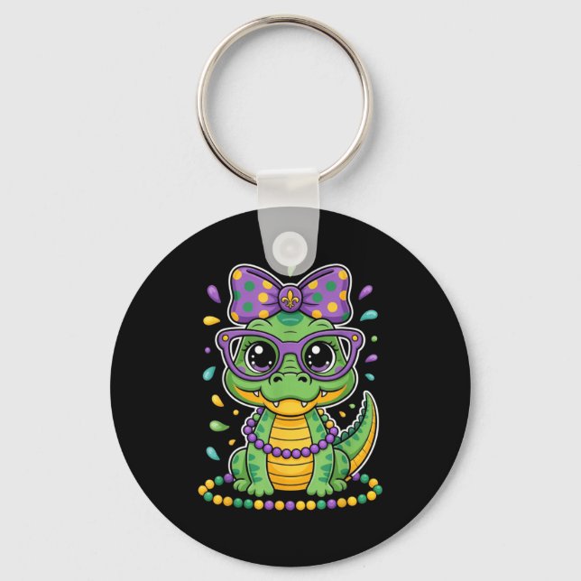 Mardi Gras Alligator Beads Bow Kids Women _1  Key Ring (Front)