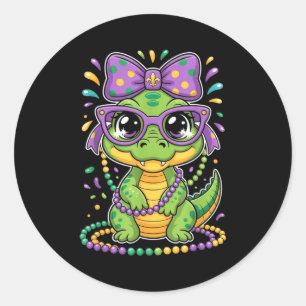 Mardi Gras Alligator Beads Bow Kids Women _2 Classic Round Sticker