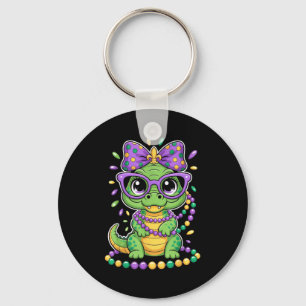 Mardi Gras Alligator Beads Bow Kids Women  Key Ring