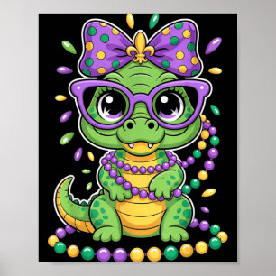 Mardi Gras Alligator Beads Bow Kids Women Poster