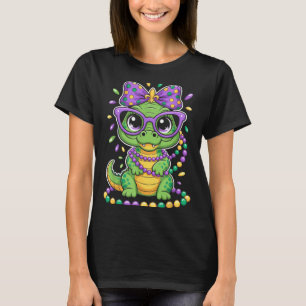 Mardi Gras Alligator Beads Bow Kids Women T-Shirt