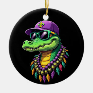 Mardi Gras Alligator Carnival New Orleans Ceramic Tree Decoration