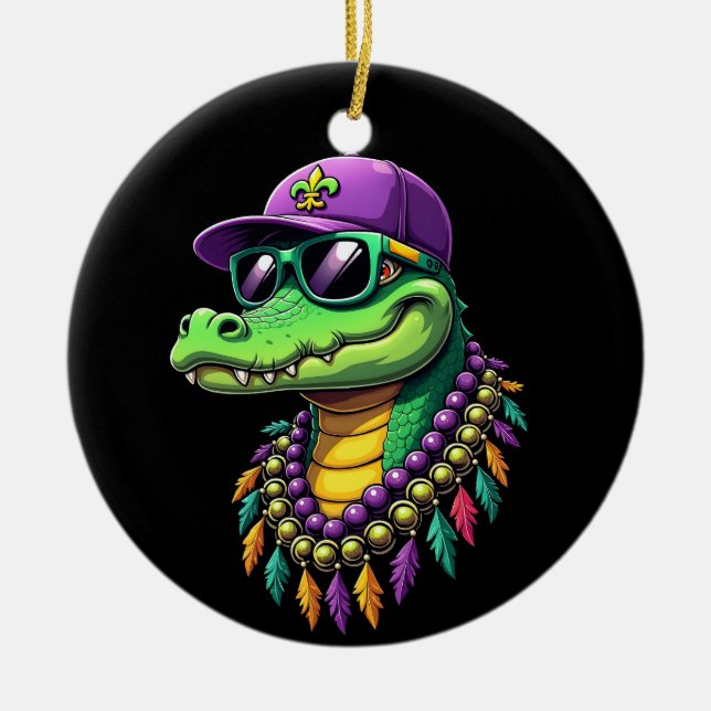 Mardi Gras Alligator Carnival New Orleans Ceramic Tree Decoration (Front)
