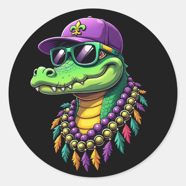 Mardi Gras Alligator Carnival New Orleans Classic Round Sticker (Front)