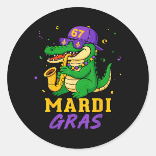 Mardi Gras Alligator for Kids Boys Mens Youth New Classic Round Sticker