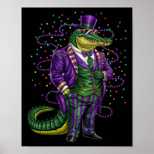 Mardi Gras Alligator Funny Mardi Gras Costume Men  Poster