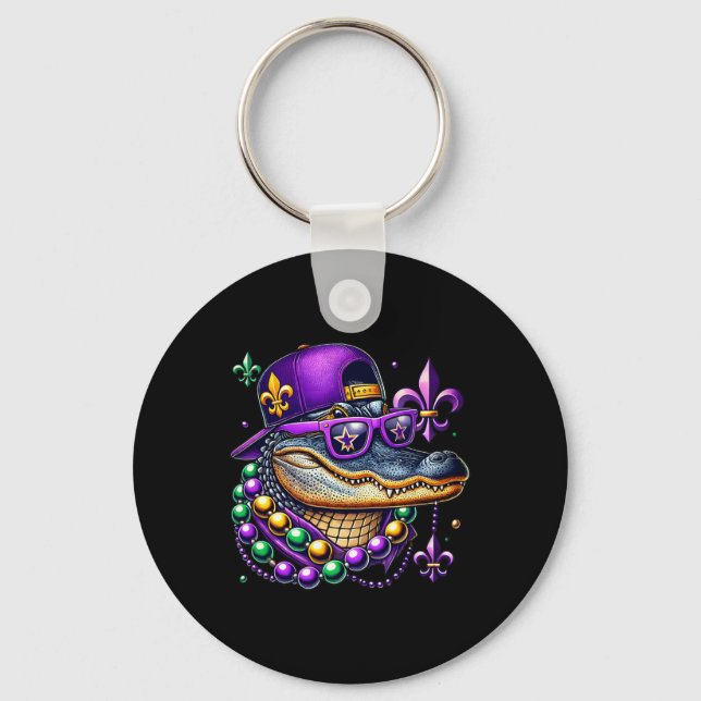 Mardi Gras Alligator Mardigator Crocodile Kids Boy Key Ring (Front)