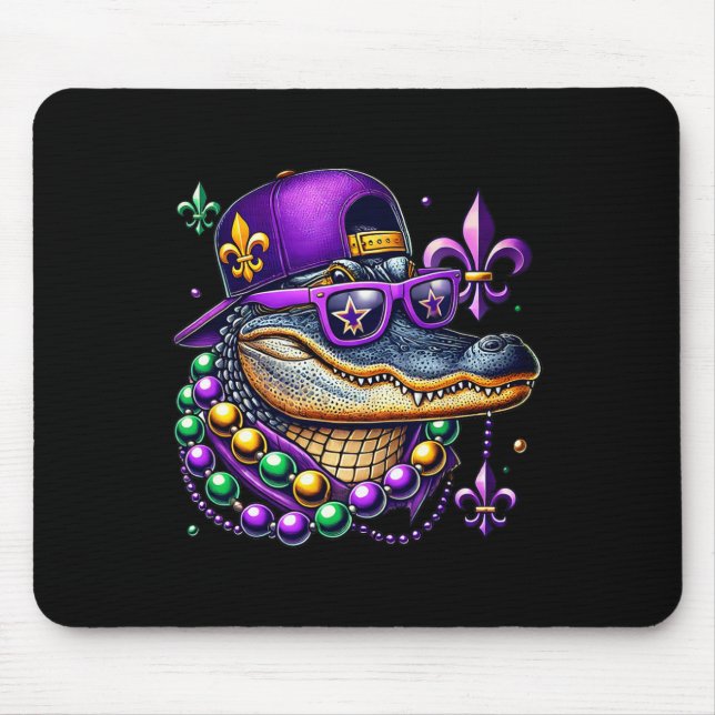 Mardi Gras Alligator Mardigator Crocodile Kids Boy Mouse Pad (Front)