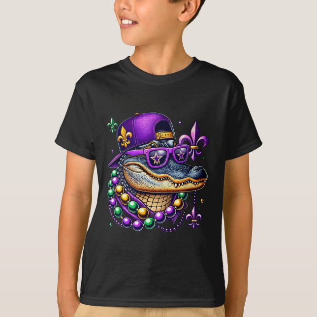 Mardi Gras Alligator Mardigator Crocodile Kids Boy T-Shirt (Front)