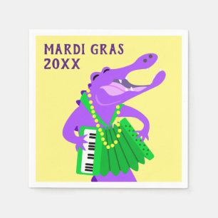Mardi Gras Alligator Playing Accordion Napkin