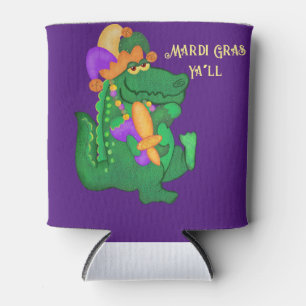 Mardi Gras Alligator with Fleur de lis Can Cooler