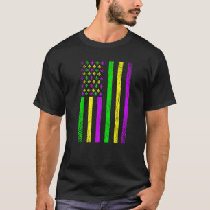Mardi Gras American Flag USA Distressed Fleur De L T-Shirt