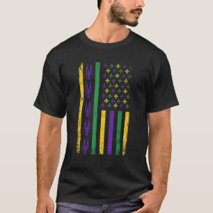 Mardi Gras American US Flag Funny Festival Party N T-Shirt